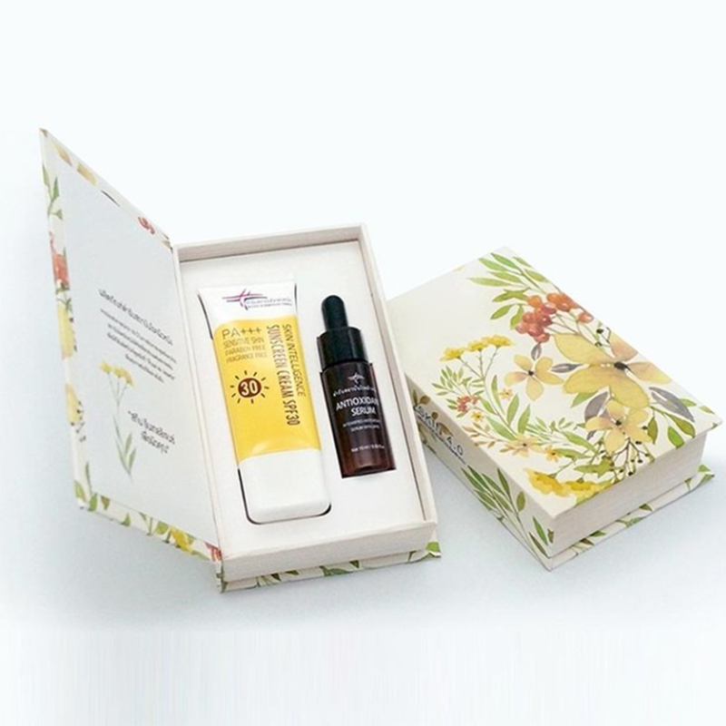 book shaped essence cosmetic skincare linen box packaging